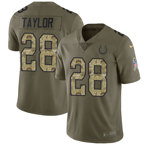 Nike Colts #28 Jonathan Taylor Olive/Camo Youth Stitched NFL Limited 2017 Salute To Service Jersey